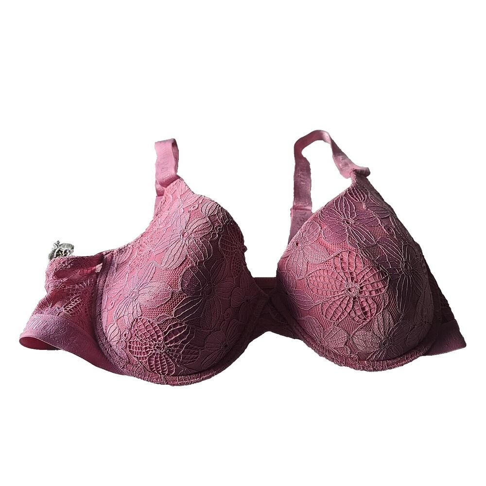 Juicy Couture Pink Floral Lace Full Coverage Underwire T-Shirt Bra Size 40C